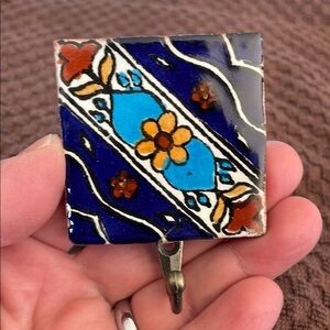 Beautiful Glossy Hand Made 2X2 Mexican Tile Hook (#4)